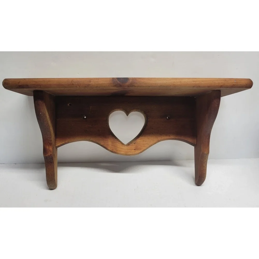 Vintage Rustic Pine Wood Heart Cutout Wall Shelf Farmhouse Country Decor 18in